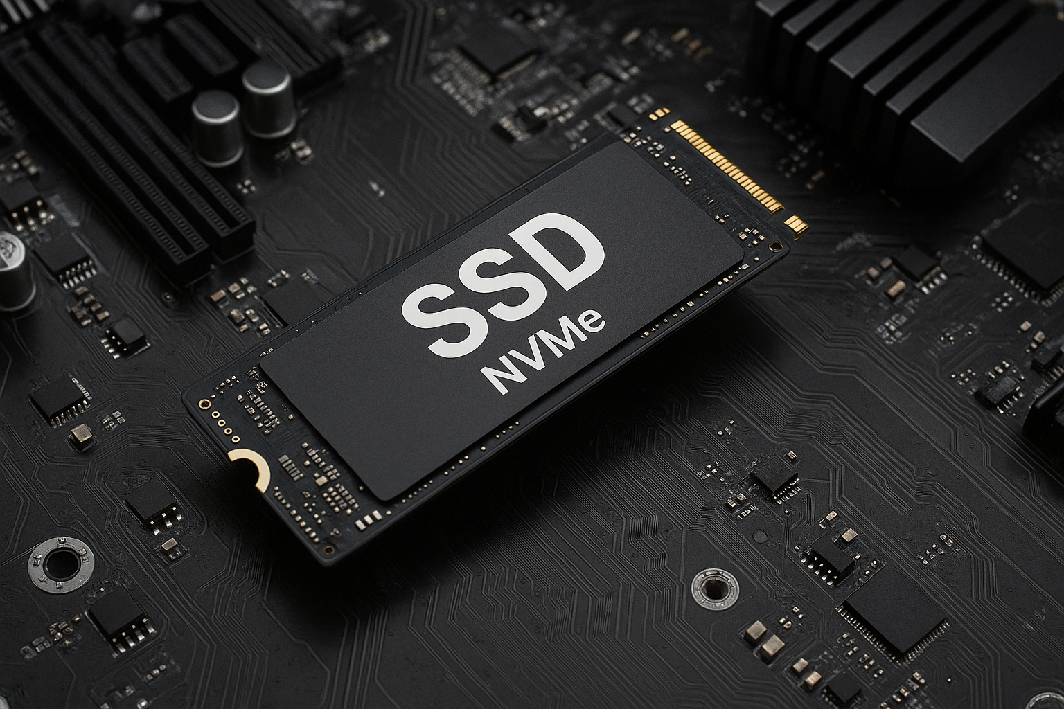 SSD NVMe posé sur une carte mère