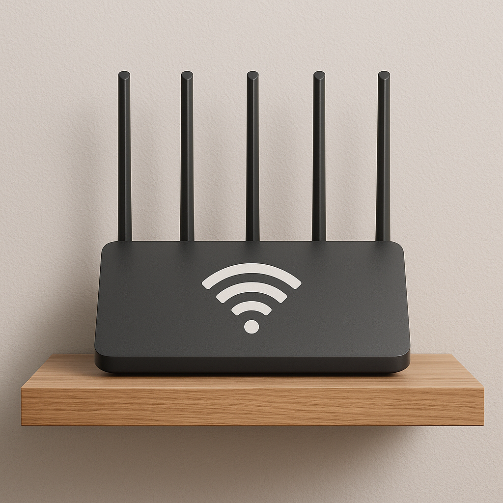 Routeur Wi‑Fi moderne sur une étagère